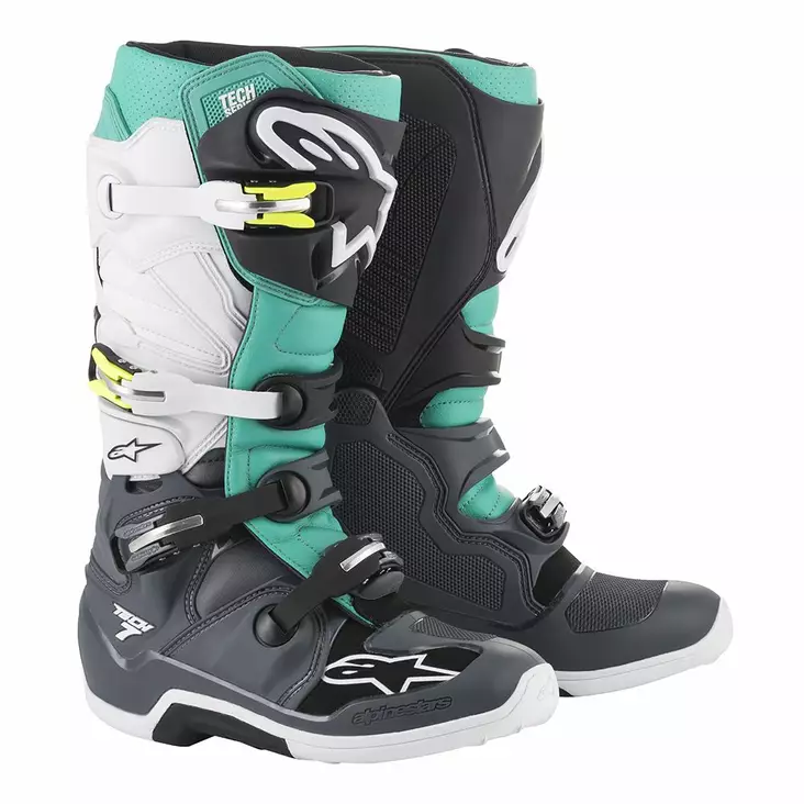 Alpinestars crossisaappaat Tech 7, musta/valkoinen/sinivihreä - Crossikengät - D254620 - 1