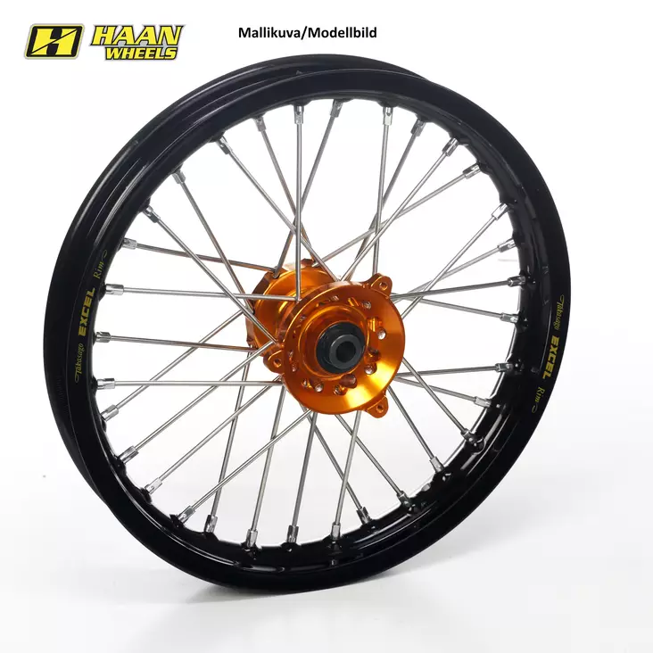 Haan wheel SX65 FRONT 02- 14-1,60 BLACK RIM/ORANGE HUB - Crossipyörän etupyörät - 540-13100-2310 - 1