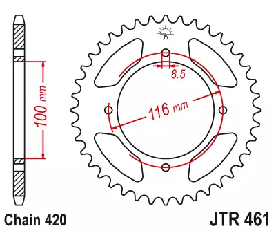 JT Takaratas Alumiini 7075 T6 Musta JTA461.50BLK - Crossipyörän takarattaat - 274-A461-50-0 - 1
