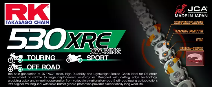 RK 530XRE XW-rengasketju +CLF(niittil.) - Moottoripyörän ketjut - 282-530195-120 - 1