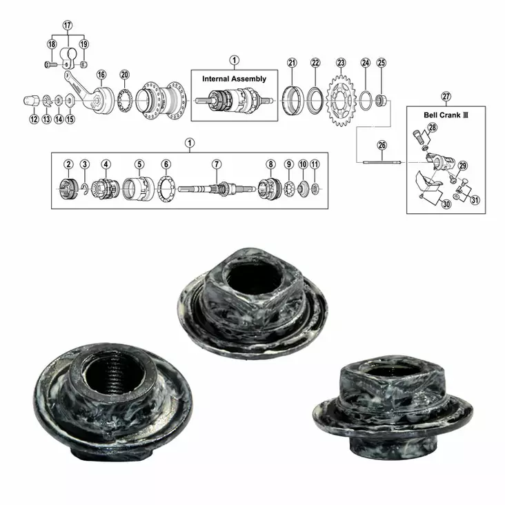 Shimano 3-v (sg-3c40/41), kuulakartio oikea pölysuojalla - Polkupyörän takanapa Shimano 3-v - 64320 - 1
