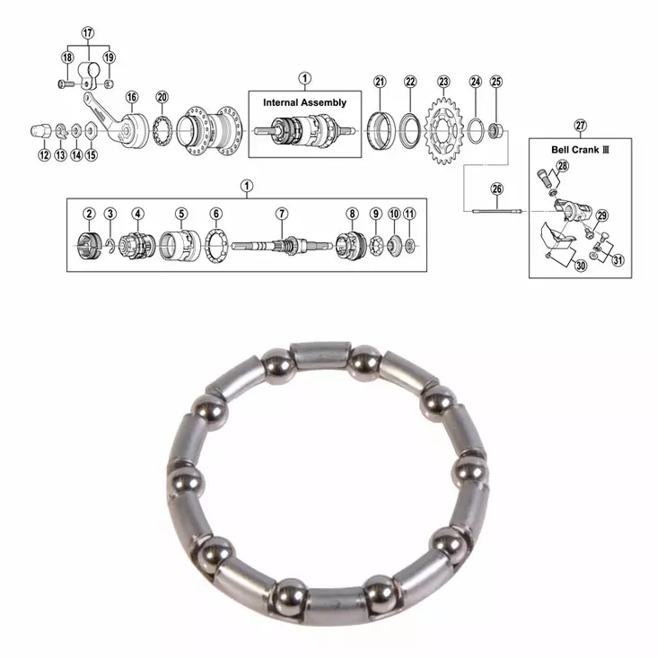 Shimano 3-v (sg-3c40), kuulakehä k - Polkupyörän takanapa Shimano 3-v - 64310 - 1
