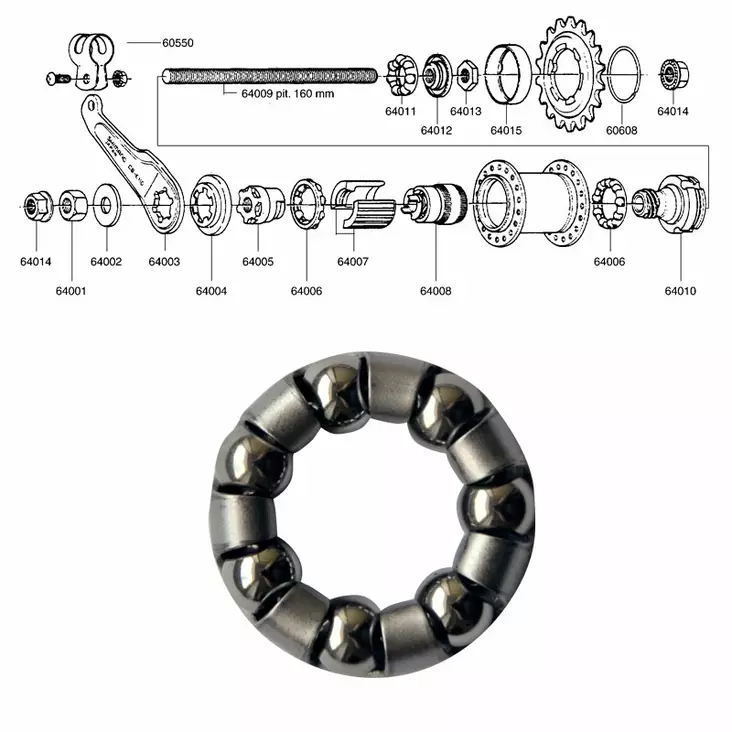 Shimano 1-v (cb-e110), kuularengas a - Polkupyörän takanapa Shimano 1-v - 64011 - 1