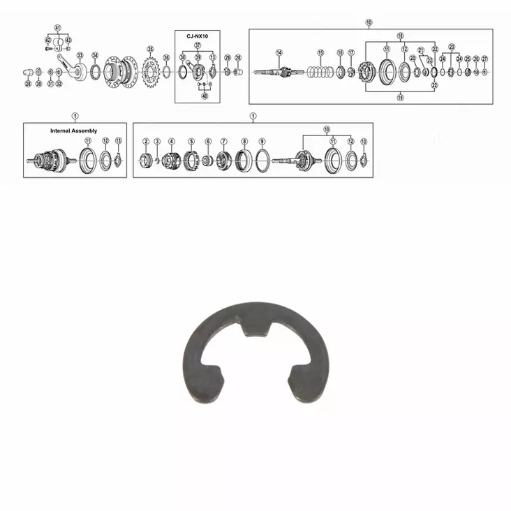 Shimano nexus 3-v ja 7-v, ( sg-3c40/41 ja sg-7c25/30),varmistinrengas d:9mm - Polkupyörän takanapa Shimano 7-v - 64261 - 1
