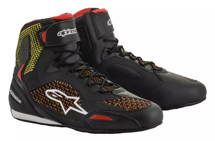 Alpinestars Ajokenkä Faster-3 Rideknit musta/kelt./pun. - Ajokengät - D323822 - 2