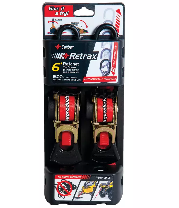 Caliber Retrax 6' Self rewind tiedown strap kit (2pc) - Moottorikelkan siirtolaitteet - 926-13412 - 1
