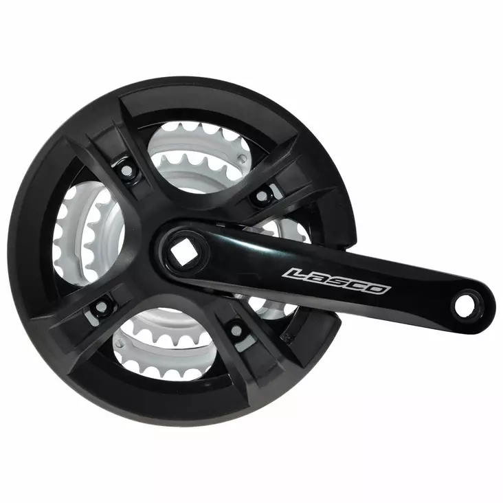 Kampipari lasco 48/38/28, 170mm alu, nelikantti, 118mm akseli, ketjusuoja, musta - Polkupyörän kampiparit - 69502 - 1