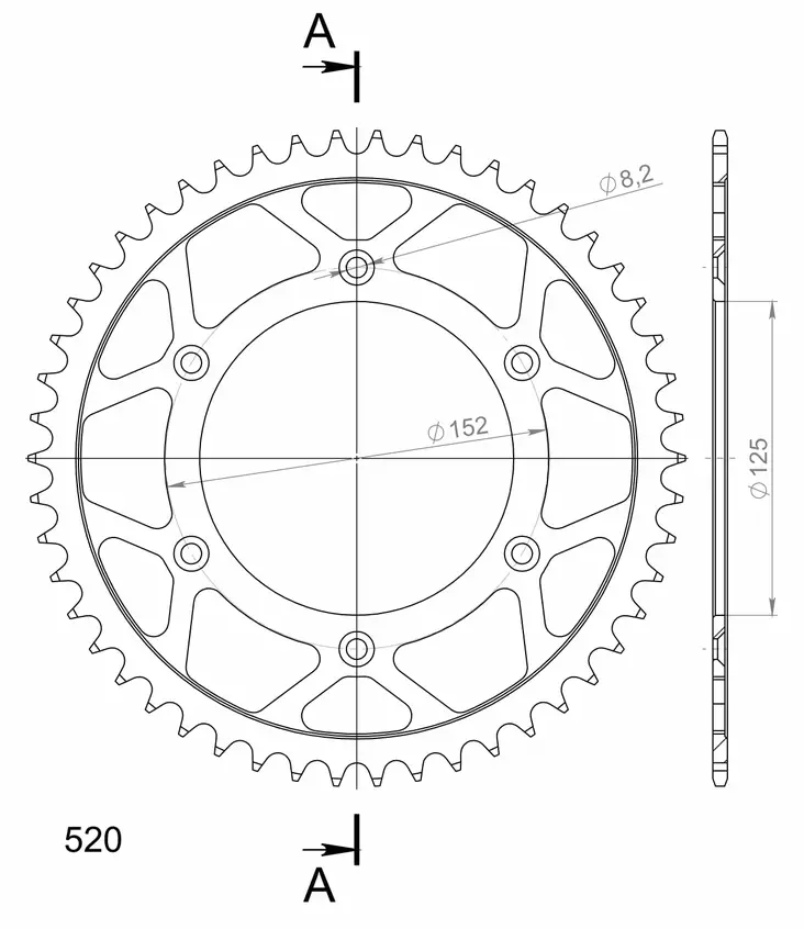 Supersprox Rear Sprocket Steel RFE-8000:52 - Moottoripyörän takarattaat - 27-2-8000-52 - 0