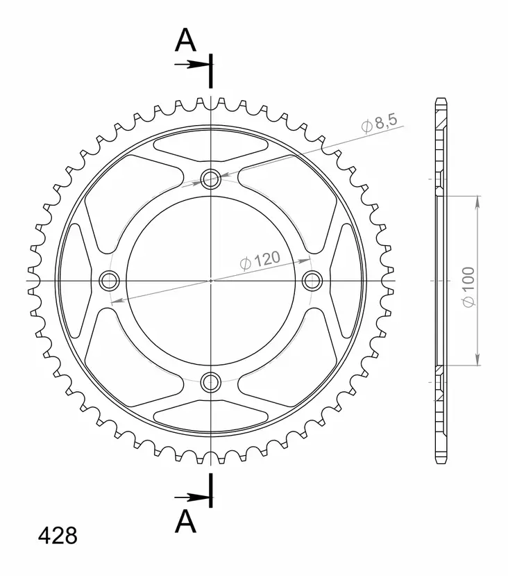 Supersprox Teräs takaratas SU RM80/85 / YA YZ80/85 Musta 52 - Moottoripyörän takarattaat - 27-2-998-52 - 1