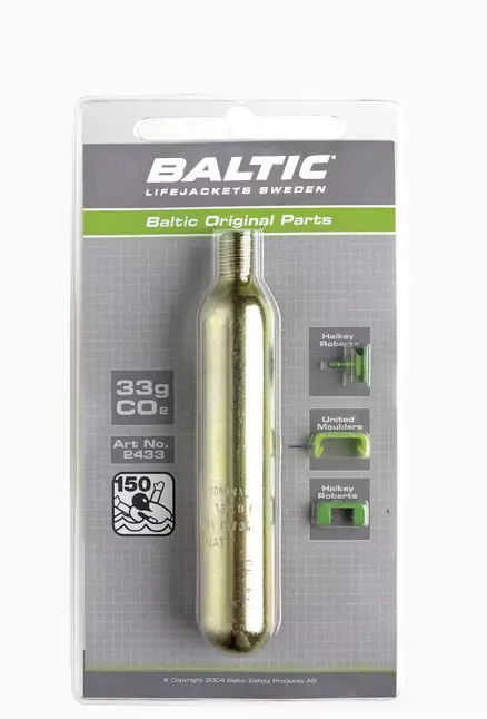 Baltic CO2 patruuna 33g + varmistinnastat - Veneen pelastusliivien varaosat - 128-4-2433 - 1