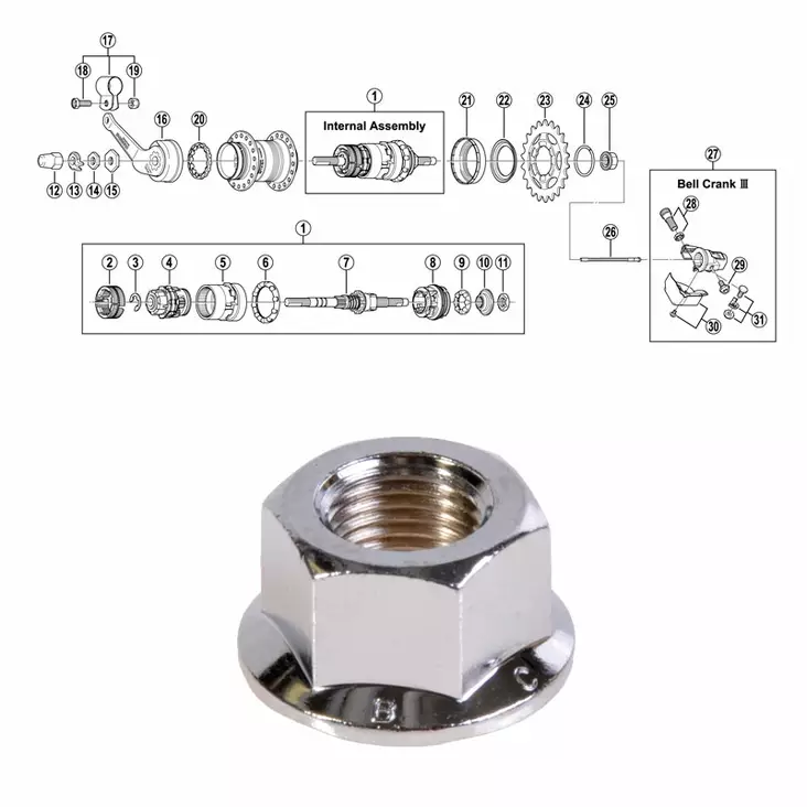 Shimano 3-v (sg-3c40/41), laippamutteri - Polkupyörän takanapa Shimano 3-v - 64043 - 1