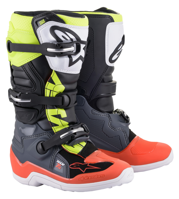 Alpinestars ajosaapas Tech 7s Nuorten harmaa/punainen/kelt fluo - Lasten crossikengät - D372314 - 2