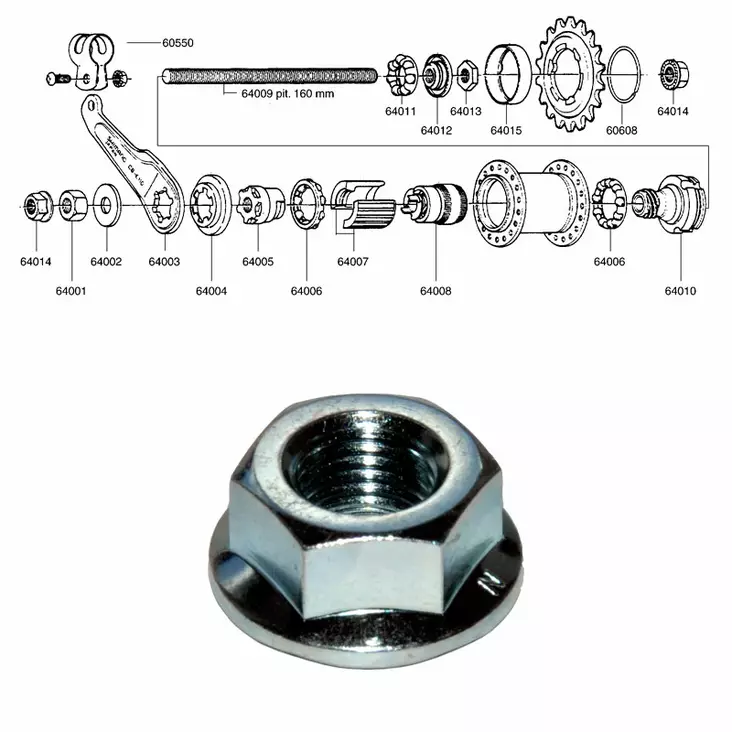 Shimano 1-v (cb-e110), laippamutteri - Polkupyörän takanapa Shimano 1-v - 64014 - 1