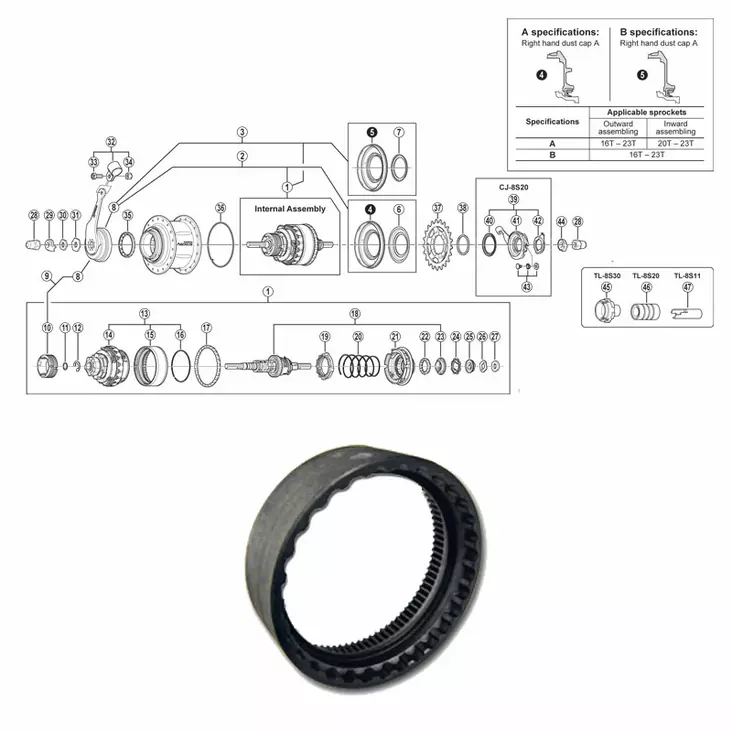 Shimano nexus 8-v (sg-8c31), hammasrengas - Polkupyörän takanapa Shimano 8-v - 64404 - 1