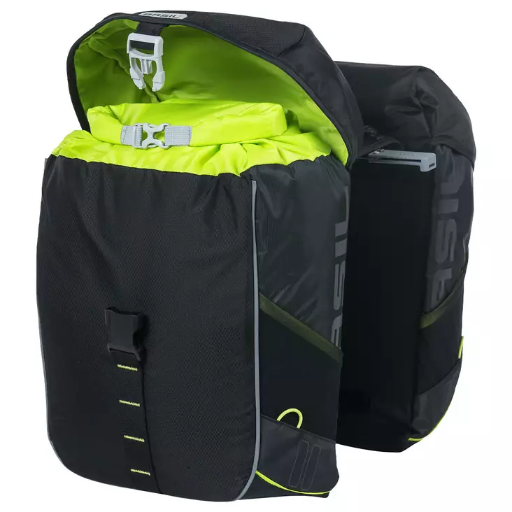 Sivulaukkupari BASIL Miles MIK, L koko, 34l, musta lime - Polkupyörän laukut - 18304 - 1