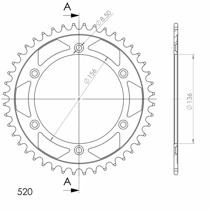Supersprox Teräs takaratas Beta/GasGas/Husqv. Musta 44 - Moottoripyörän takarattaat - 27-2-1512-44 - 1