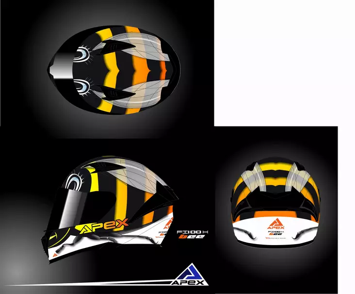 MP-kypärä APEX FI100 Bee JNR, kiiltävä musta - Lasten moottoripyöräkypärät - 700-25115 - 1