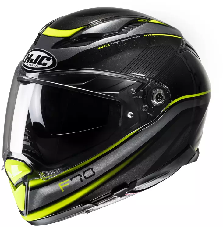 Moottoripyöräkypärä HJC F70 Diwen, musta/fluo keltainen MC3H - Umpikypärät - 630-23056 - 1