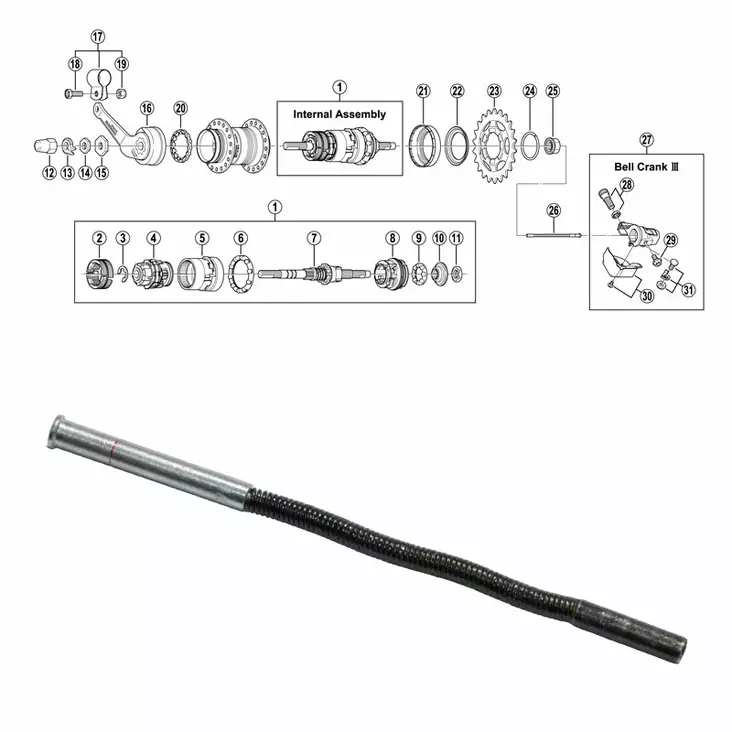Shimano 3-v (sg-3c40/41), työntötanko, pit. 86,85mm - Polkupyörän takanapa Shimano 3-v - 64346 - 1