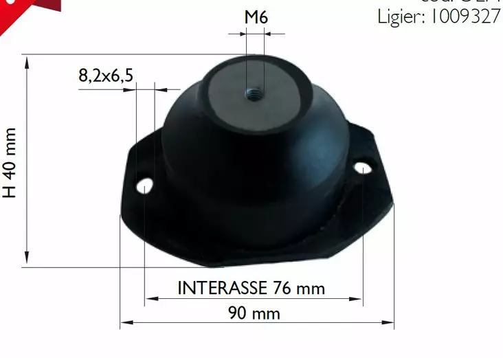 Moottorin kumityyny: Microcar MGO / M8, Ligier, etummainen M6 kiinnitys - Mopoauton moottorin osat - 309-1009327 - 1