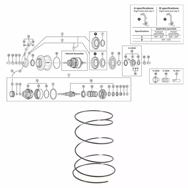 Shimano nexus 8-v (sg-8c31), palautusjousi - Polkupyörän takanapa Shimano 8-v - 64407 - 1
