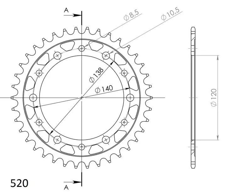 Supersprox / JT Teräs takaratas 1220/846-2.38 - Moottoripyörän takarattaat - 27-2-846-2-38 - 0