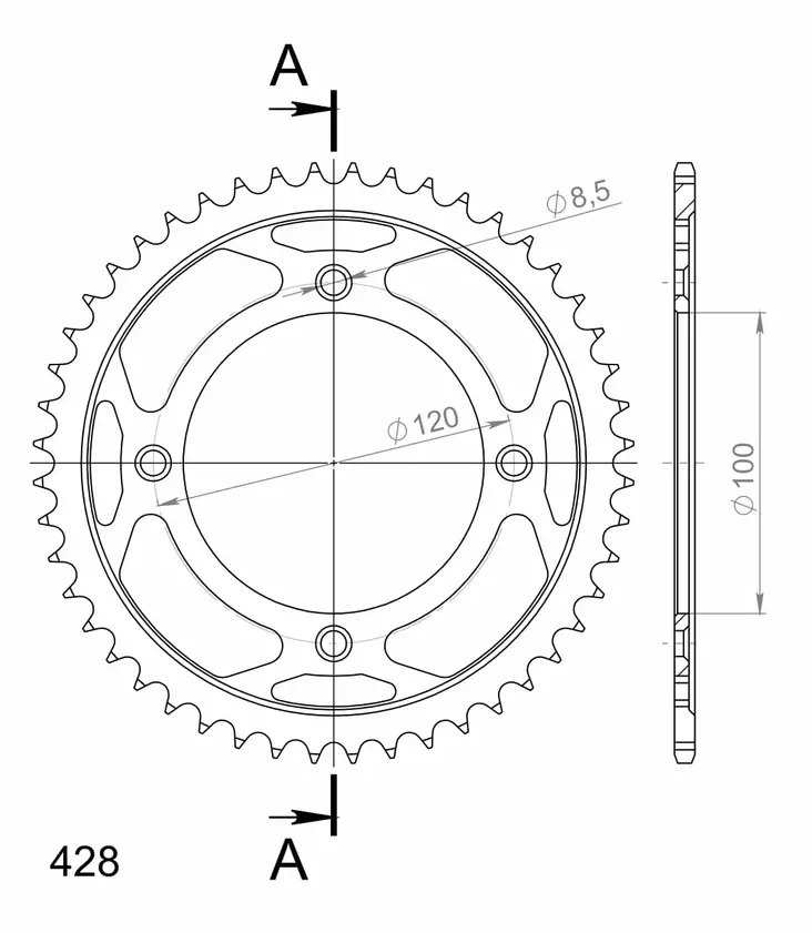 Supersprox Teräs takaratas SU RM80/85 / YA YZ80/85 Musta 48 - Moottoripyörän takarattaat - 27-2-998-48 - 1