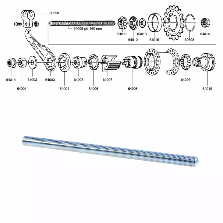 Shimano 1-v (cb-e110), akseli 160mm - Polkupyörän takanapa Shimano 1-v - 64009 - 1