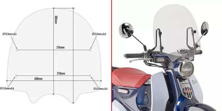 Givi Specific screen, transparent 38,5 x 40 cm (H x W) Honda Super Cub C125 (18) - Moottoripyörän tuulisuojat - 323-1168A - 1