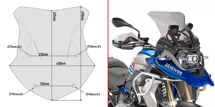 Givi Tummennettu, savuvärinen tuulilasi, 43,5 x 43 cm, BMW R1200GS/R1250GS (2016-2022) - Moottoripyörän tuulisuojat - 323-5124D - 1
