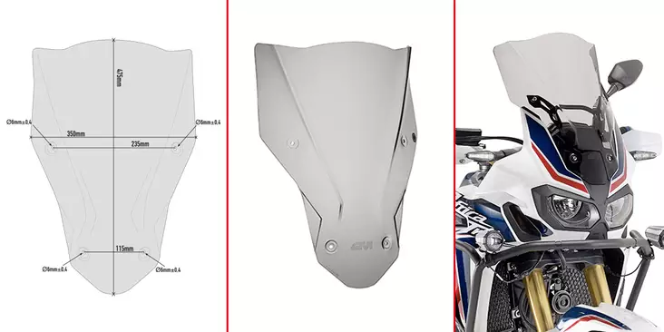 Givi Tummennettu, savunvärinen tuulilasi, 47,5 x 35 cm, Honda CRF1000L Africa Twin (2016-2019) - Moottoripyörän tuulisuojat - 323-D1144S - 1