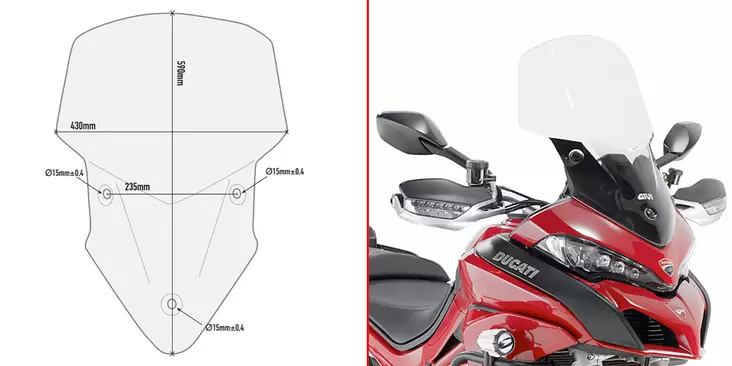 Givi Spoileripleksi, kirkas 59 x 43 cm (k x l) Multistrada 1200 (15) - Moottoripyörän tuulisuojat - 323-D7406ST - 1