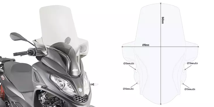 GIVI SPOILER PIAG.MP3 300 HPE - Moottoripyörän tuulisuojat - 323-D5614ST - 1