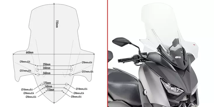 GIVI SPOILER YAM. X-MAX 300 (2017) - Moottoripyörän tuulisuojat - 323-D2136ST - 1