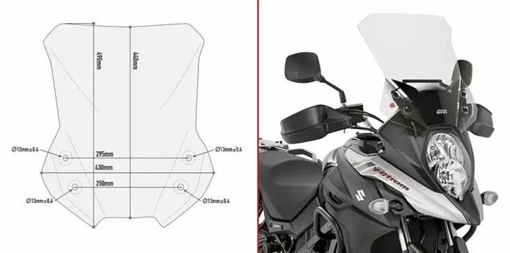 Givi Tuulilasi, läpinäkyvä, 44 x 43 cm, Suzuki DL650 V-Strom (2018-2021) - Moottoripyörän tuulisuojat - 323-D3112ST - 1
