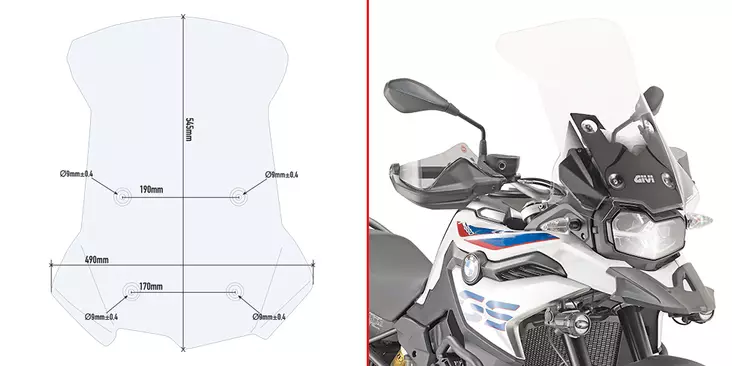 Givi Tuulilasi, läpinäkyvä, 54,5 x 49 cm, BMW F750GS/ F850GS (2018-2022) - Moottoripyörän tuulisuojat - 323-D5127ST - 1